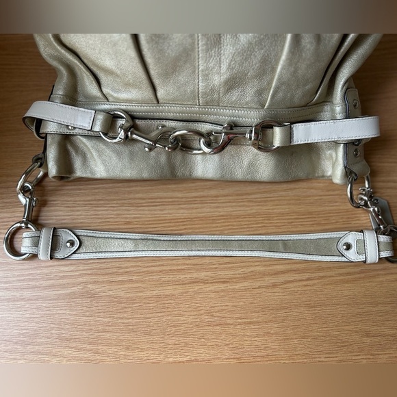 COACH VTG Shimmer Metallic Gold Soft Pleated Goat Suede Belted Hobo Shoulder Bag - Picture 5 of 10